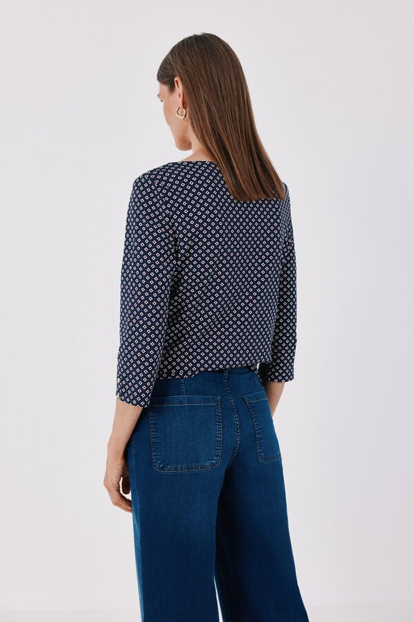 Cortefiel Boat neck T-shirt Printed blue
