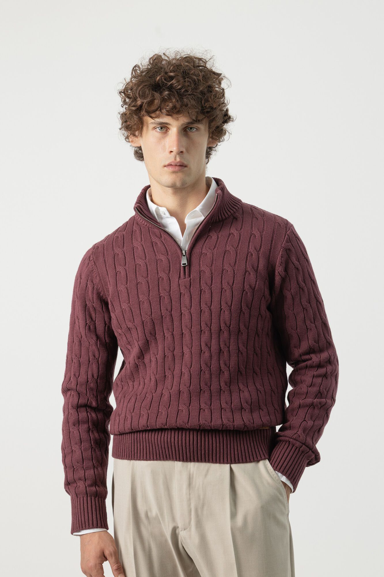 PuroEGO Camisola de malha de oitos gola mock