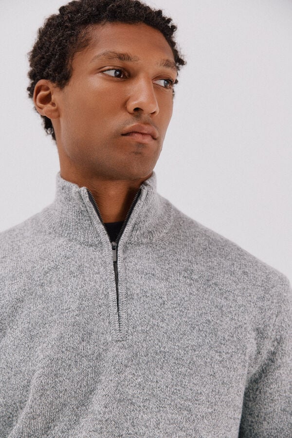 Cortefiel Twisted-knit wool jumper with zip Grey