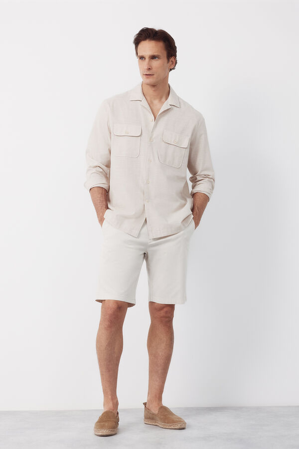 Cortefiel Camisa gola bowling manga comprida Tostado