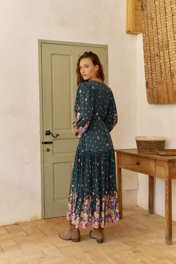 Jaase Vestido longo Teresa com estampado de ruibarbo Azul