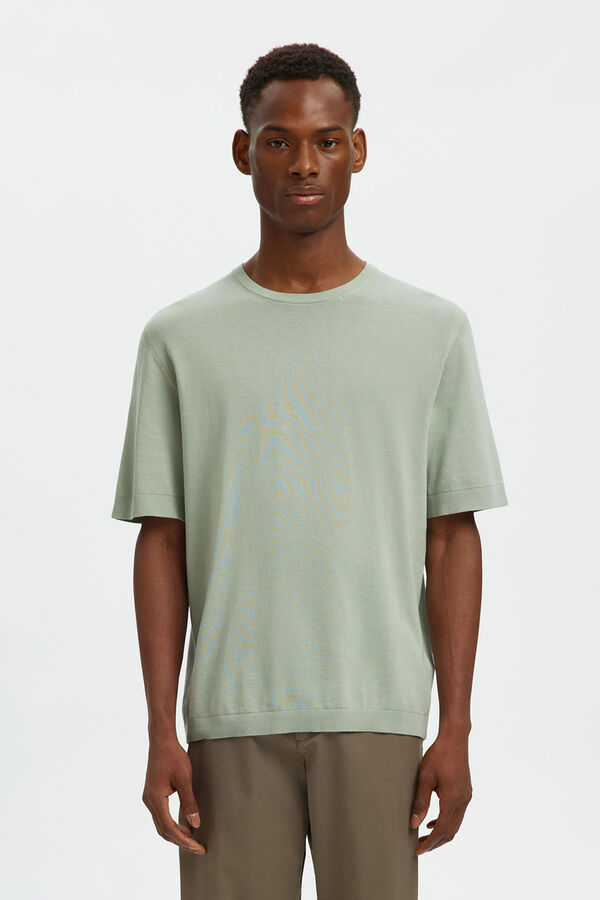 Selected T-shirt manga curta para homem em malha lisa Verde