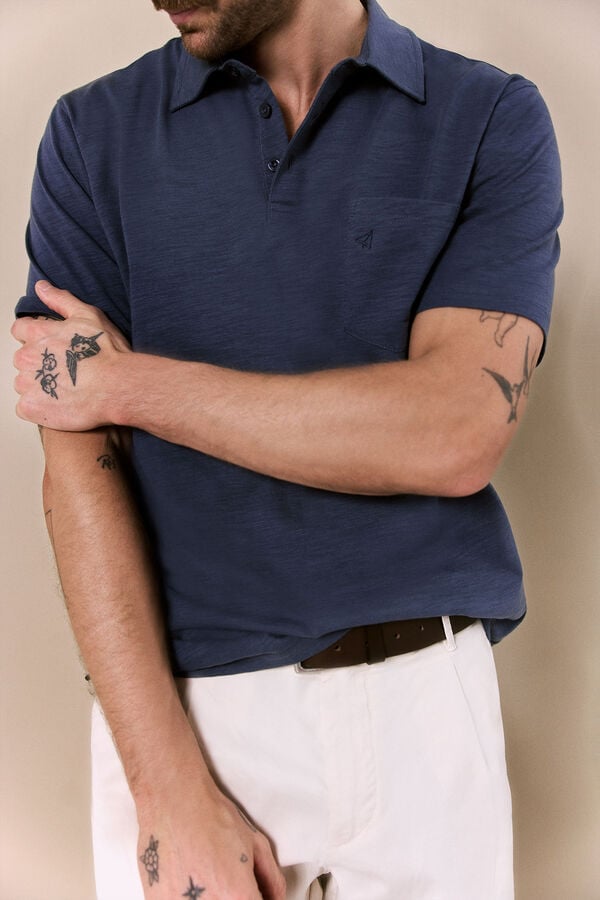 OOTO Polo lavado bordado avi&oacute;n Azul