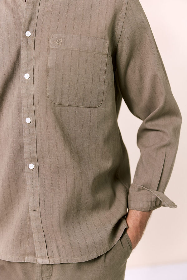 OOTO Striped linen long sleeve shirt Kaki