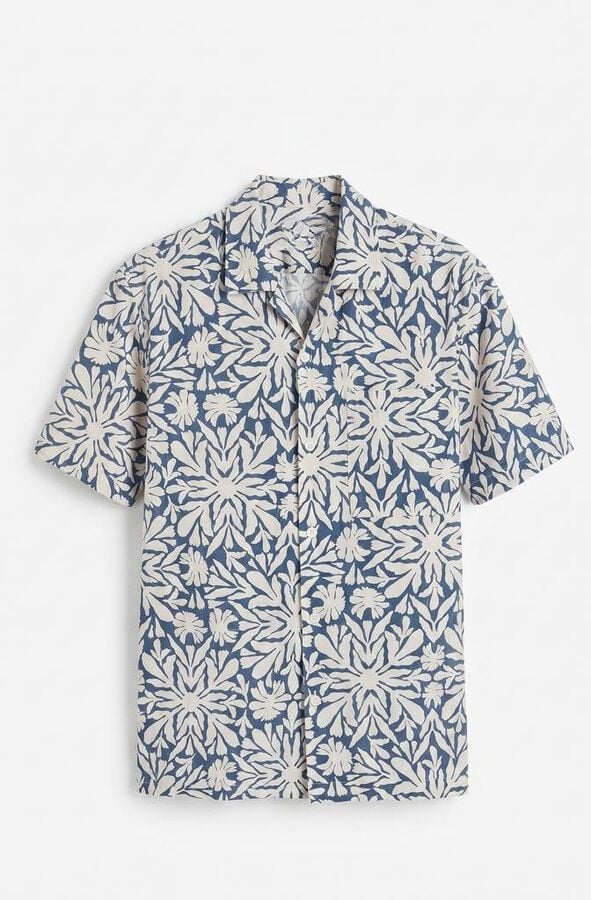 Cortefiel Printed short sleeve shirt Blue