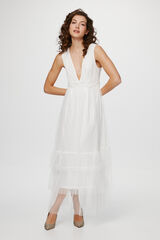 Cortefiel Long ruffled dress White