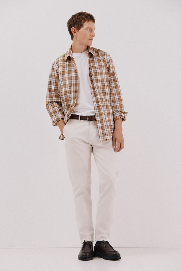 Cortefiel Checked poplin shirt Camel