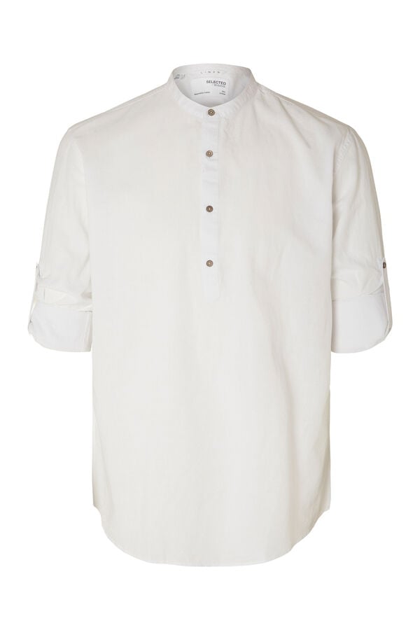 Cortefiel Shirt in linen and recycled cotton with a mandarin collar and multiway sleeves.  White