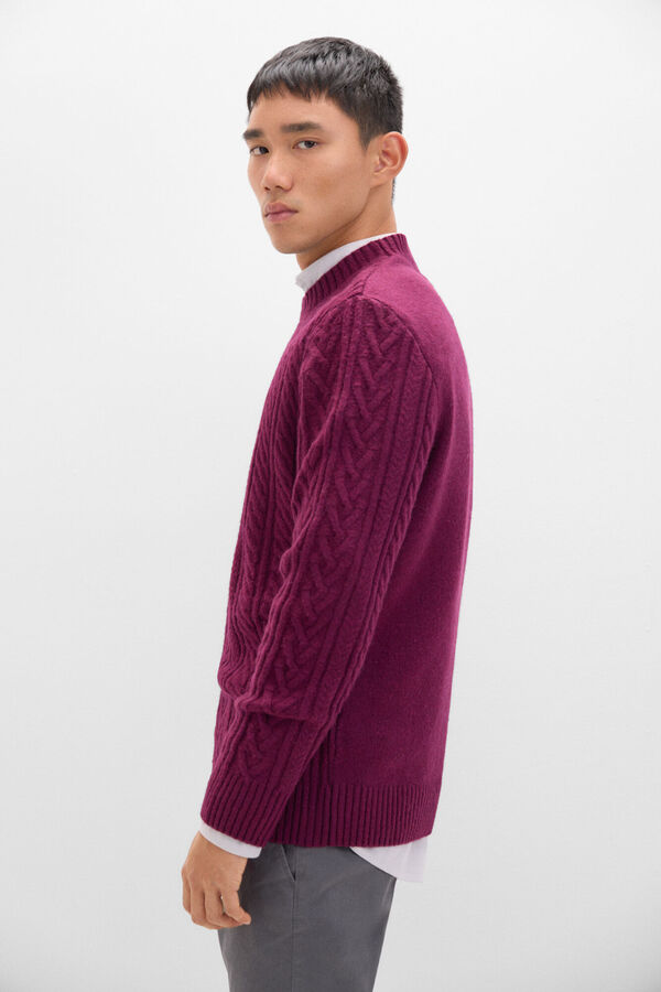 Cortefiel Cable knit jumper with round neck Maroon