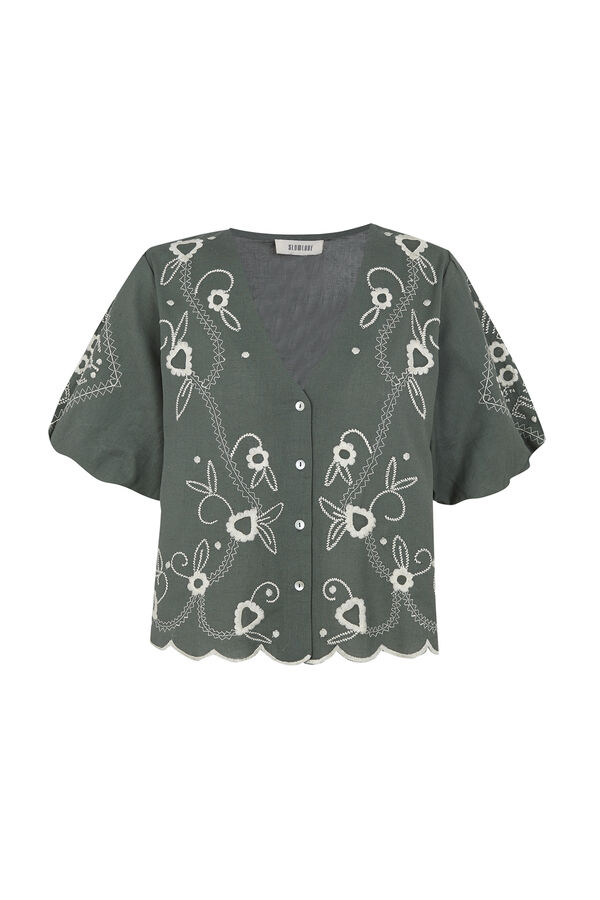 Slowlove Blusa bordado manga farol Verde