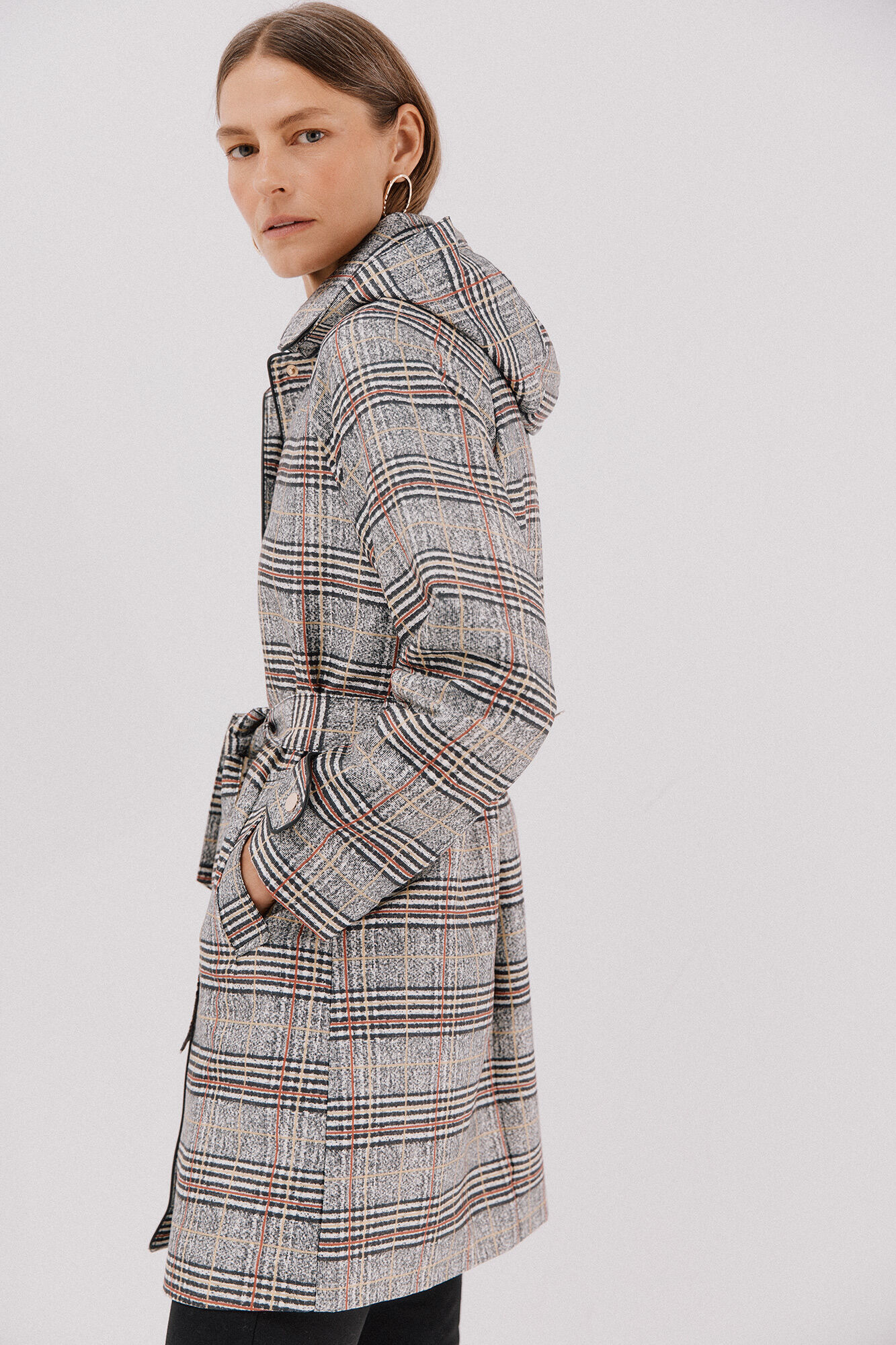 Cortefiel Satin trench coat with detachable hood