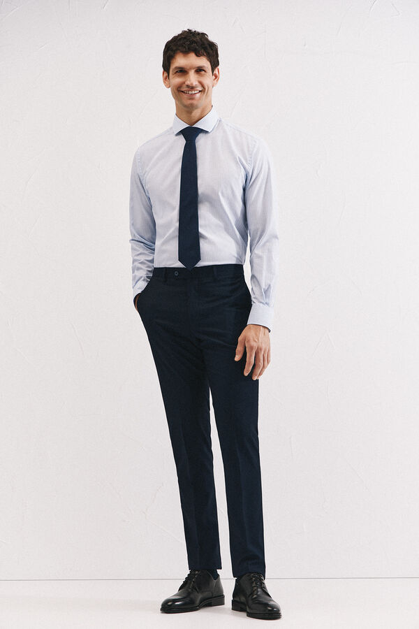 Cortefiel Slim fit easy-iron ottoman dress shirt Blue
