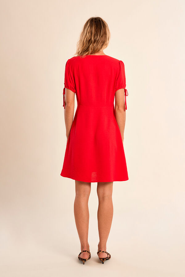 Molly Bracken Vestido de manga curta com detalhe de la&ccedil;ada Vermelho