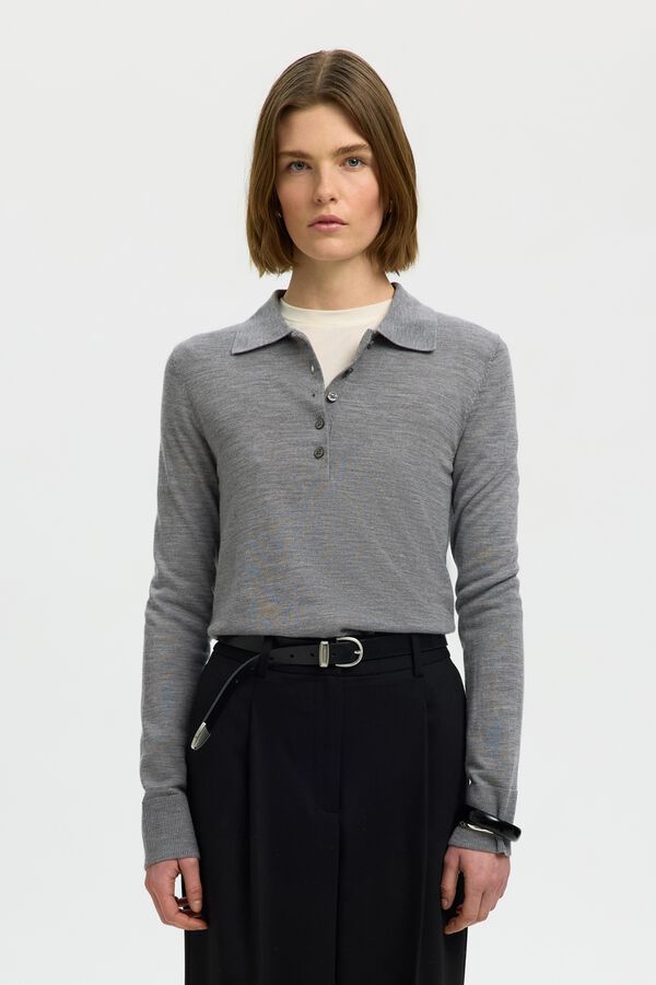 Selected Polo 100% l&atilde; merino Cinzento