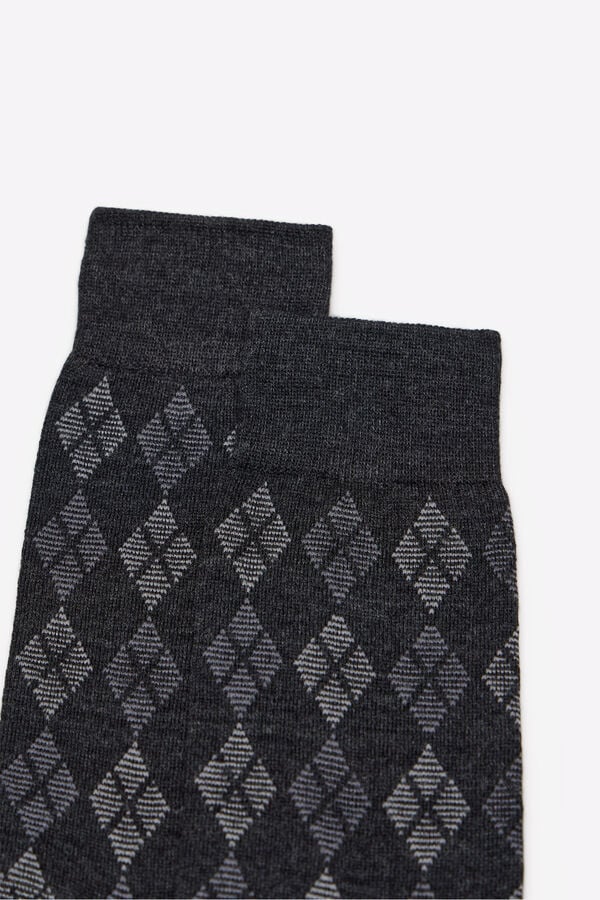 Cortefiel Rhombus wool sock Dark grey