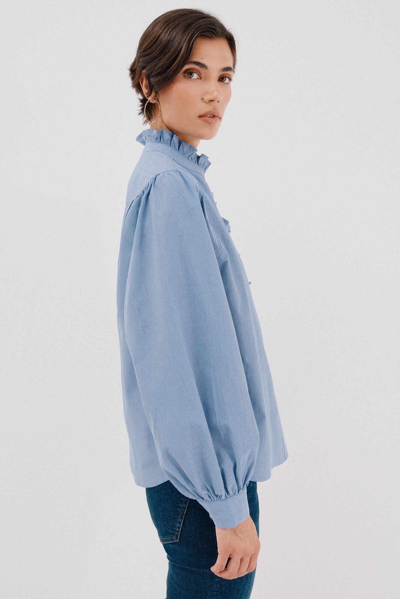 Cortefiel striped blouse with ruffled neck