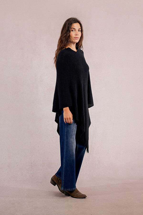Molly Bracken Poncho assimétrico com franjas Preto