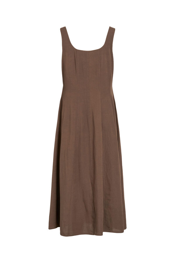 Vila Vestido midi de al&ccedil;as em linho Castanho