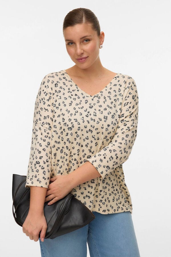 Vero Moda Curve T-shirt manga comprida tamanho grande Castanho