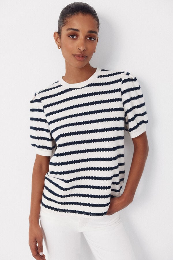 Cortefiel Striped structured top Printed blue