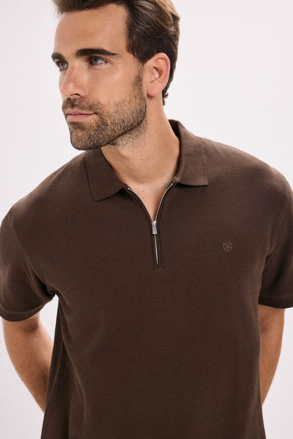 Jack & Jones T-shirt polo com fecho-éclair Castanho