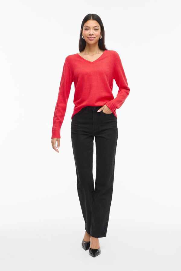 Vila Camisola de malha gola em V de viscose Vermelho