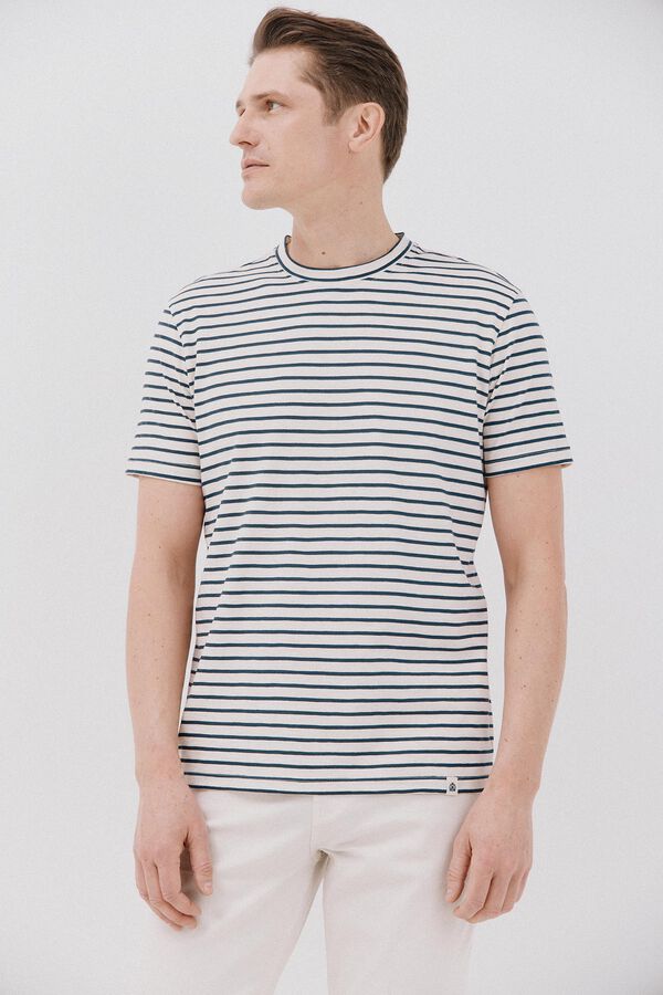 Cortefiel Striped slub T-shirt Ivory