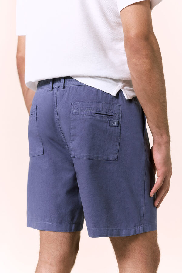 OOTO Bermuda com cord&otilde;es em linho Azul