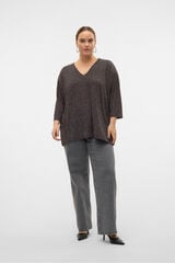 Vero Moda Curve Camisola de lurex com gola em V tamanho grande Castanho