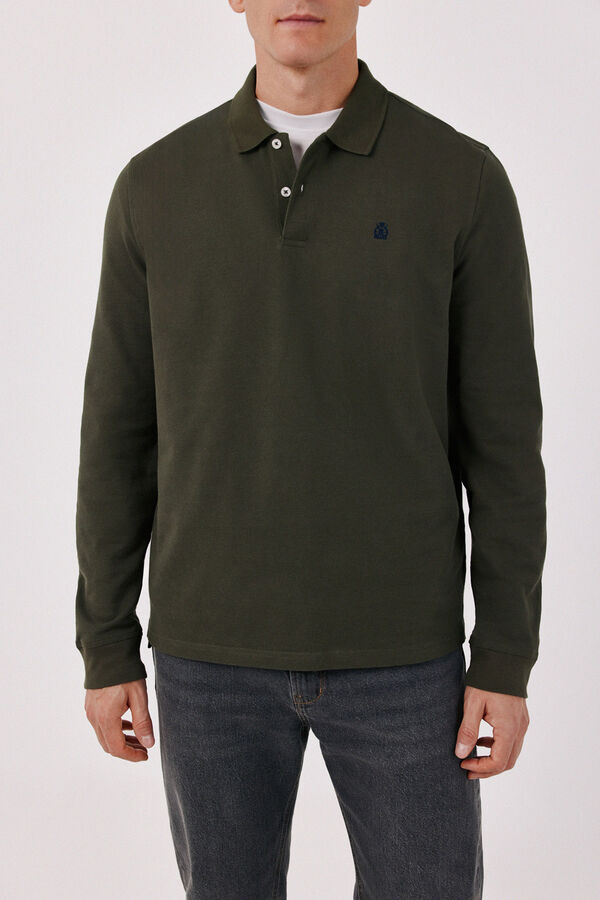 Cortefiel Basic long sleeve polo shirt Kaki