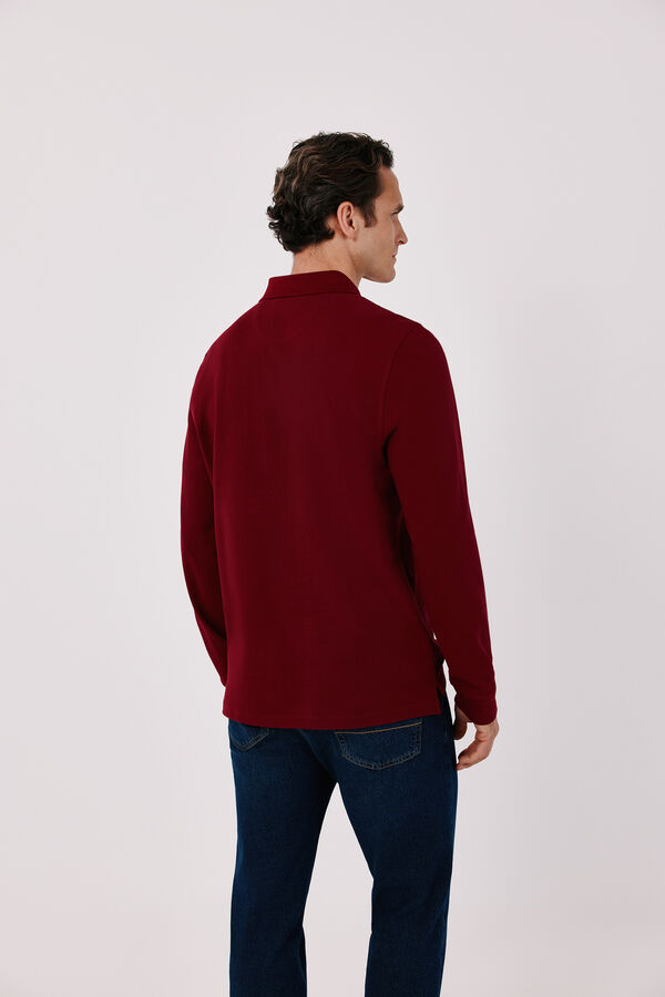 Cortefiel Basic long sleeve polo shirt Maroon