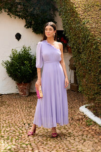 Cortefiel Pleated dress with one sleeve Lilac