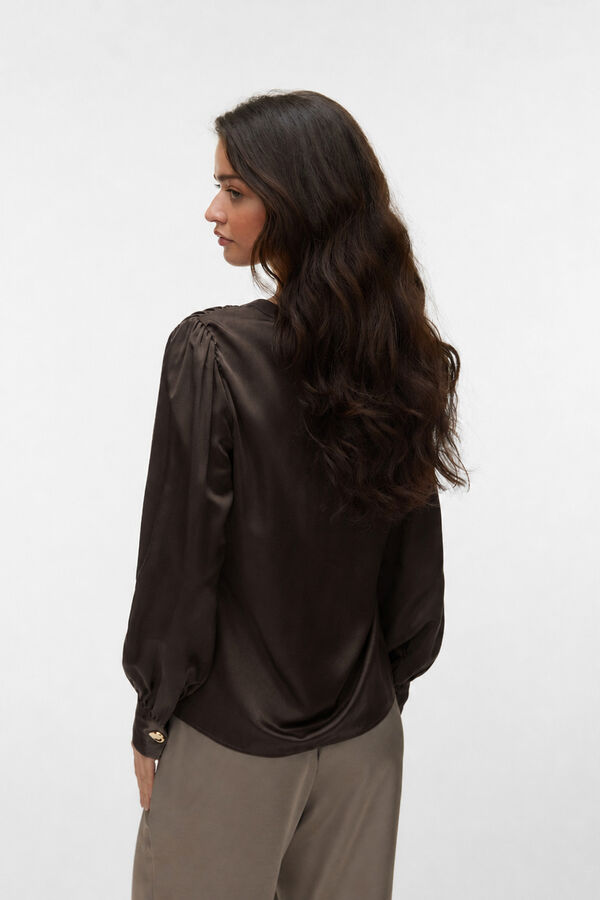 Vero Moda Blusa acetinada com bot&otilde;es dourados Castanho