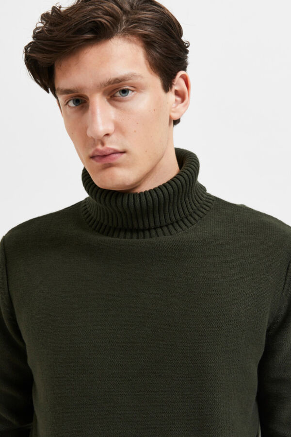 Selected Cotton polo neck jumper Green