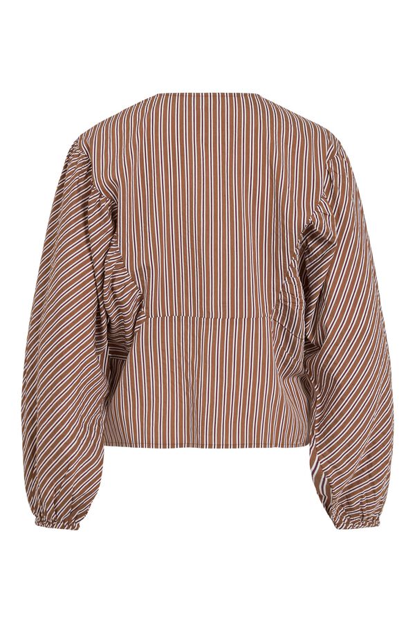 Vila Blusa de riscas com folhos manga comprida Castanho