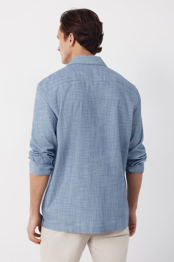 Cortefiel Camisa cuello bowling manga larga Azul