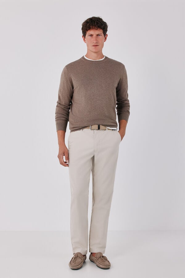 Cortefiel Cotton cashmere knit crew neck jumper Beige