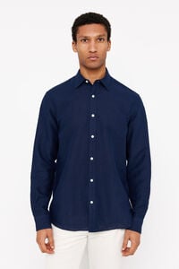 Cortefiel Camisa lino algodón liso Azul marino