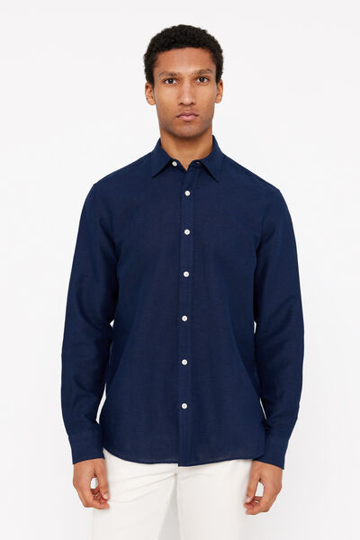 Cortefiel Plain linen/cotton shirt Navy