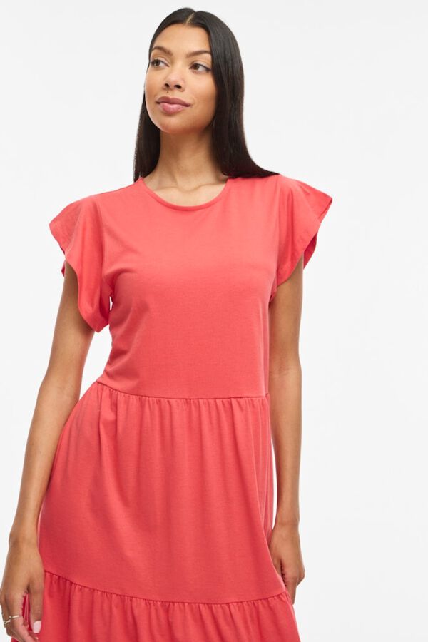 Vila Vestido midi em algod&atilde;o org&acirc;nico Vermelho