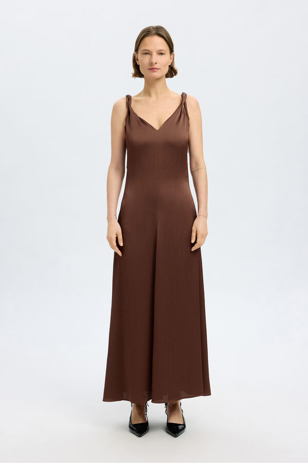 Selected Femme Vestido longo com alças trançadas Castanho