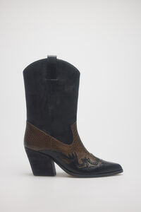 Cortefiel Leather cowboy boots with snakeskin effect Black