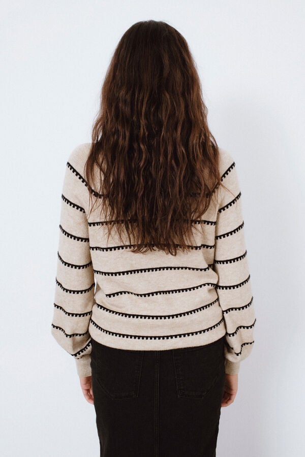 Cortefiel High neck striped sweater Nude