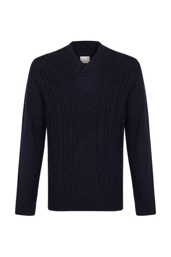 Cortefiel Cable knit shawl neck jumper Navy