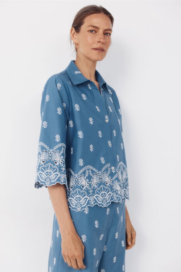 Cortefiel Embroidered shirt Blue