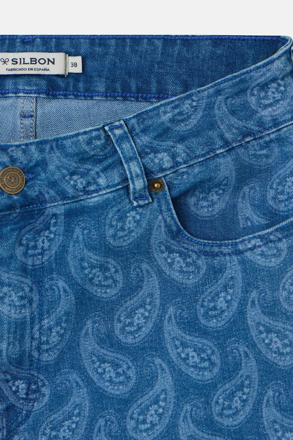 Silbon Calça denim com estampado paisley Azul