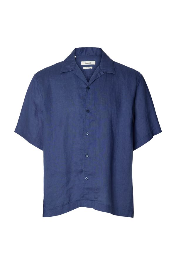 Selected Camisa de manga curta em linho Azul