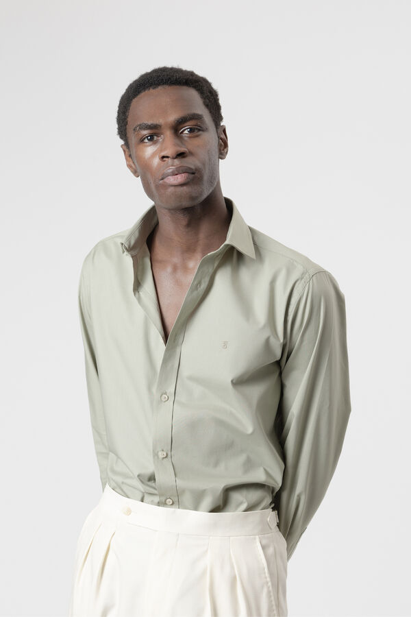 PuroEGO Camisa casual em popelina de algod&atilde;o Verde
