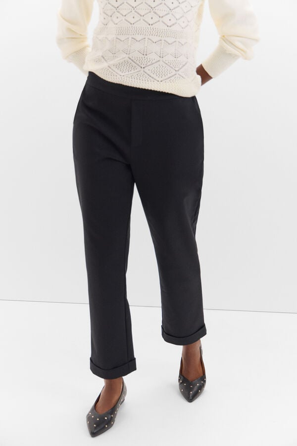 Cortefiel Straight trousers with elasticated back Black