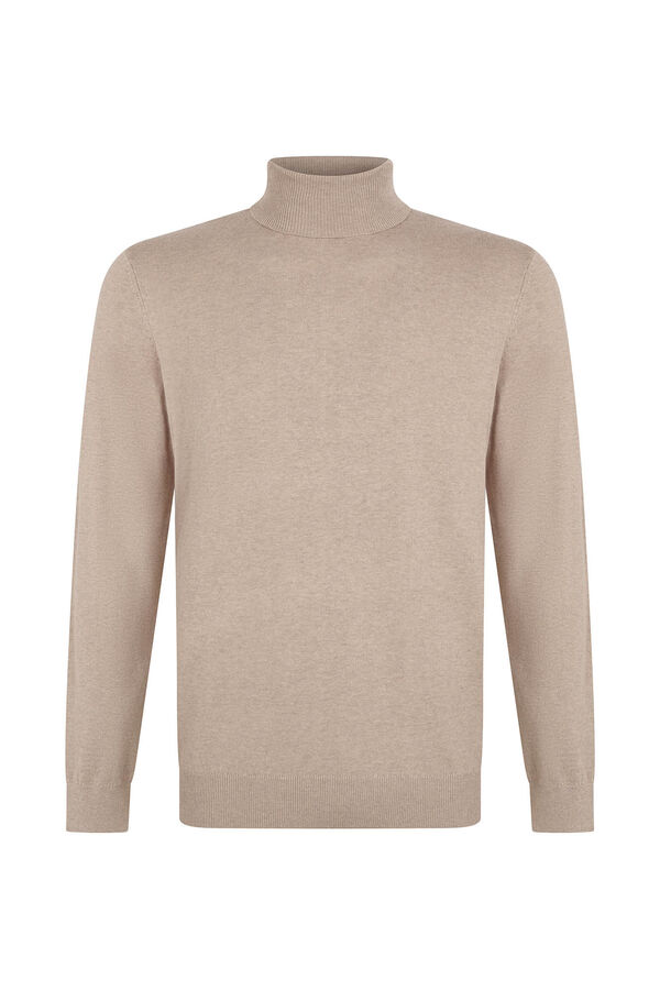 Cortefiel Cotton/silk cashmere high neck jumper  Beige